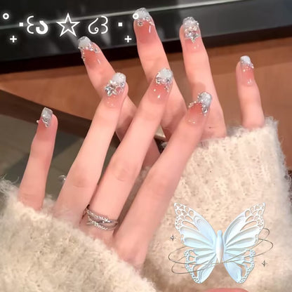 ブルーキャッツアイチークスタークラッシュ爽やかな白さ高級感のある手作りネイル