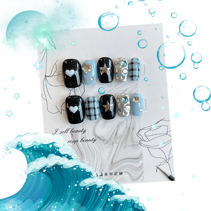 藍格紋魔鏡粉甘酷星砕鈷高級神秘感着用甲