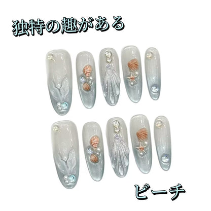 夏の浜の人魚の歌貝の真珠レンガの石の手を握って魚の尾を作ります漸変長楕円甲を着け