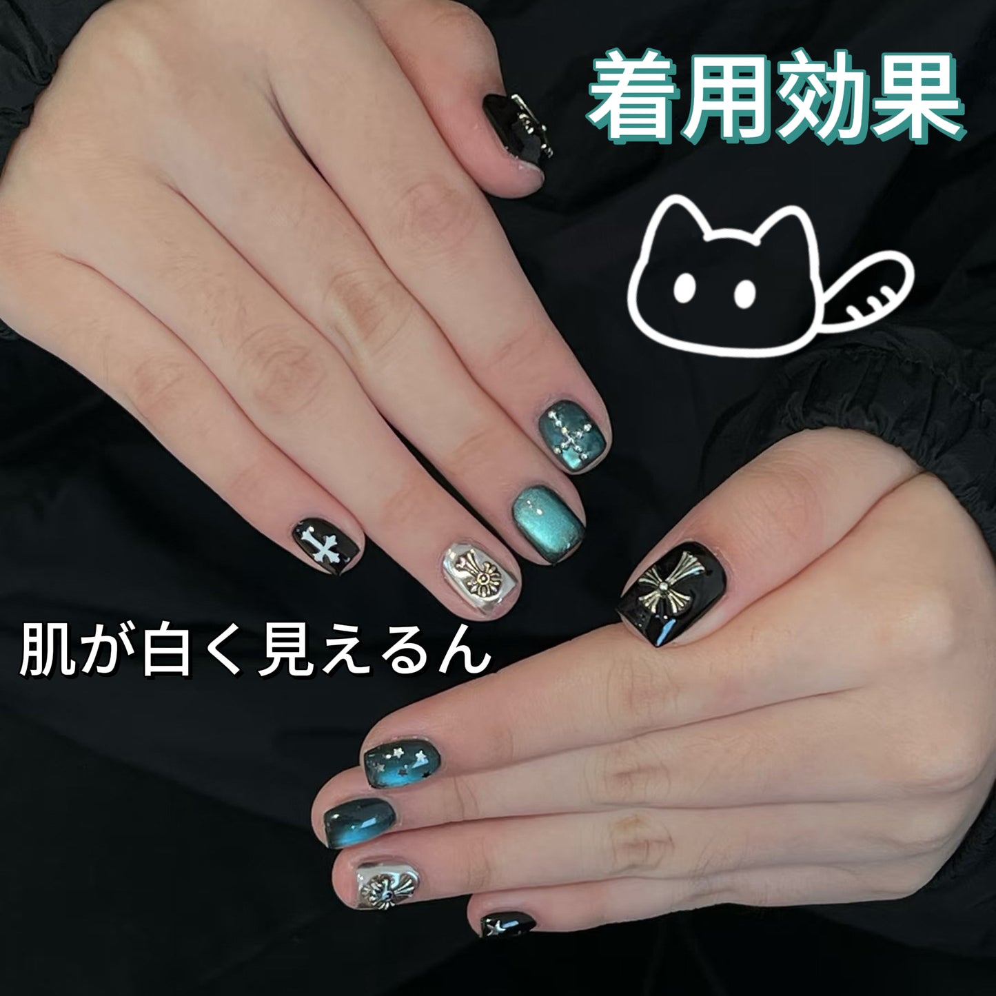 【墨青の騎士】ゴシック調の黒十字架の銀飾り 神秘的な雰囲気を醸し出し