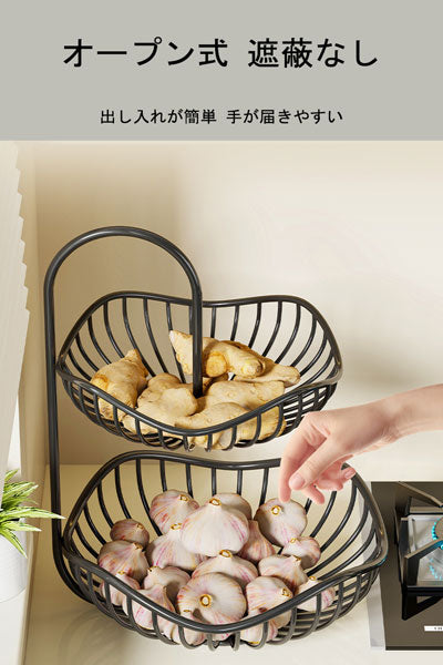 家用キッチンテーブル用ショウガ・ニンニク置き棚 野菜収納バスケット リビング向け多機能多段式フルーツ収納ラック