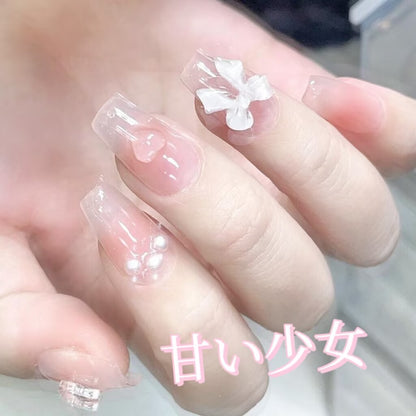 乙女心元気乙女リボンハートパール立体装飾チークグラデーションヌードピンク台形着甲