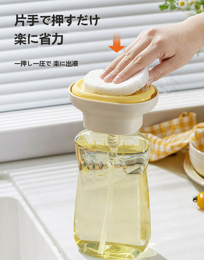 台所シンク用 家庭用洗剤プッシュポンプ｜ハンドソープ・食器洗い液用プレスディスペンサー｜スポンジ・食器ブラシ付き 液出し便利ツール