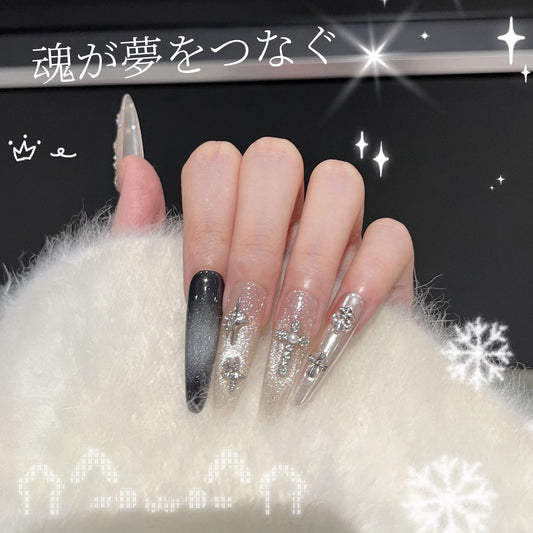 【魂牽夢廻】暗黒系西欧風格ダイヤ十字架装飾猫目爆閃細長着用甲