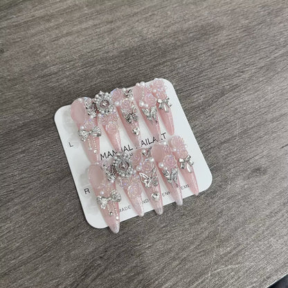 【きらびやかな夢】復雑装飾蝶バラ立体装飾高級独特細長着用甲