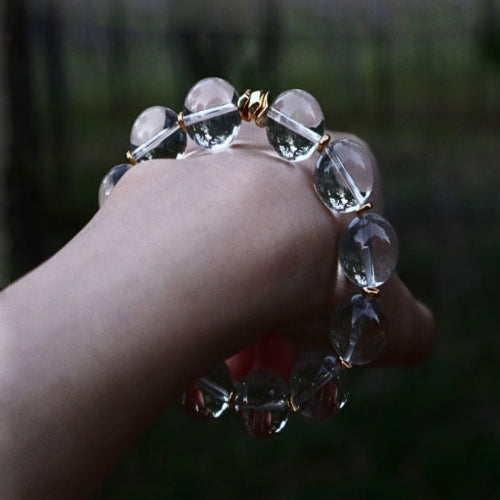13mm氷魄融金天然水晶腕輪ブラジル白水晶手串