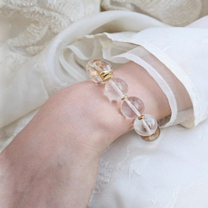 13mm氷魄融金天然水晶腕輪ブラジル白水晶手串