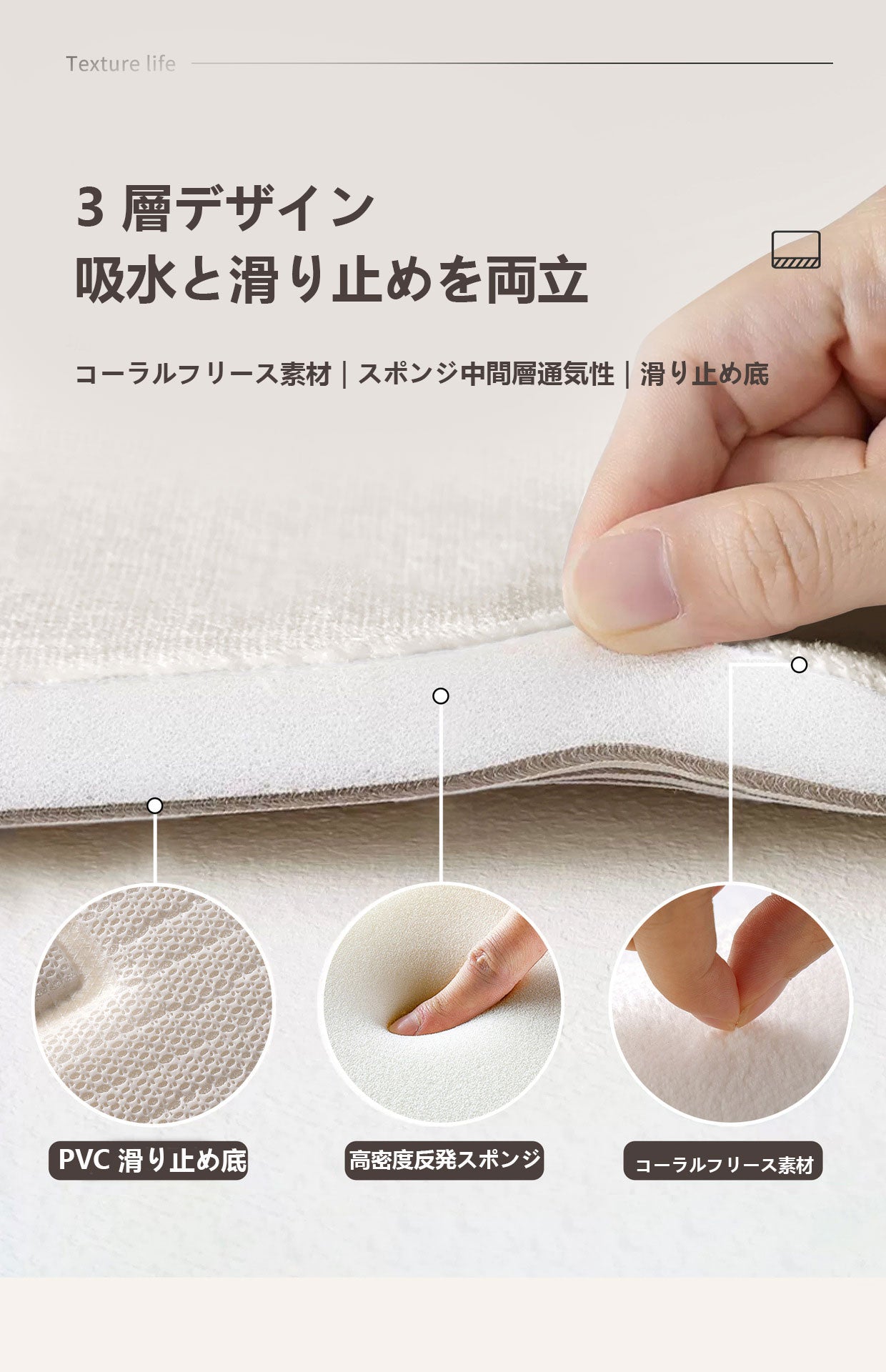 浴室の入り口用吸水速乾フットマット 家庭用トイレ防滑マット 厚手で汚れに強い小サイズのマット