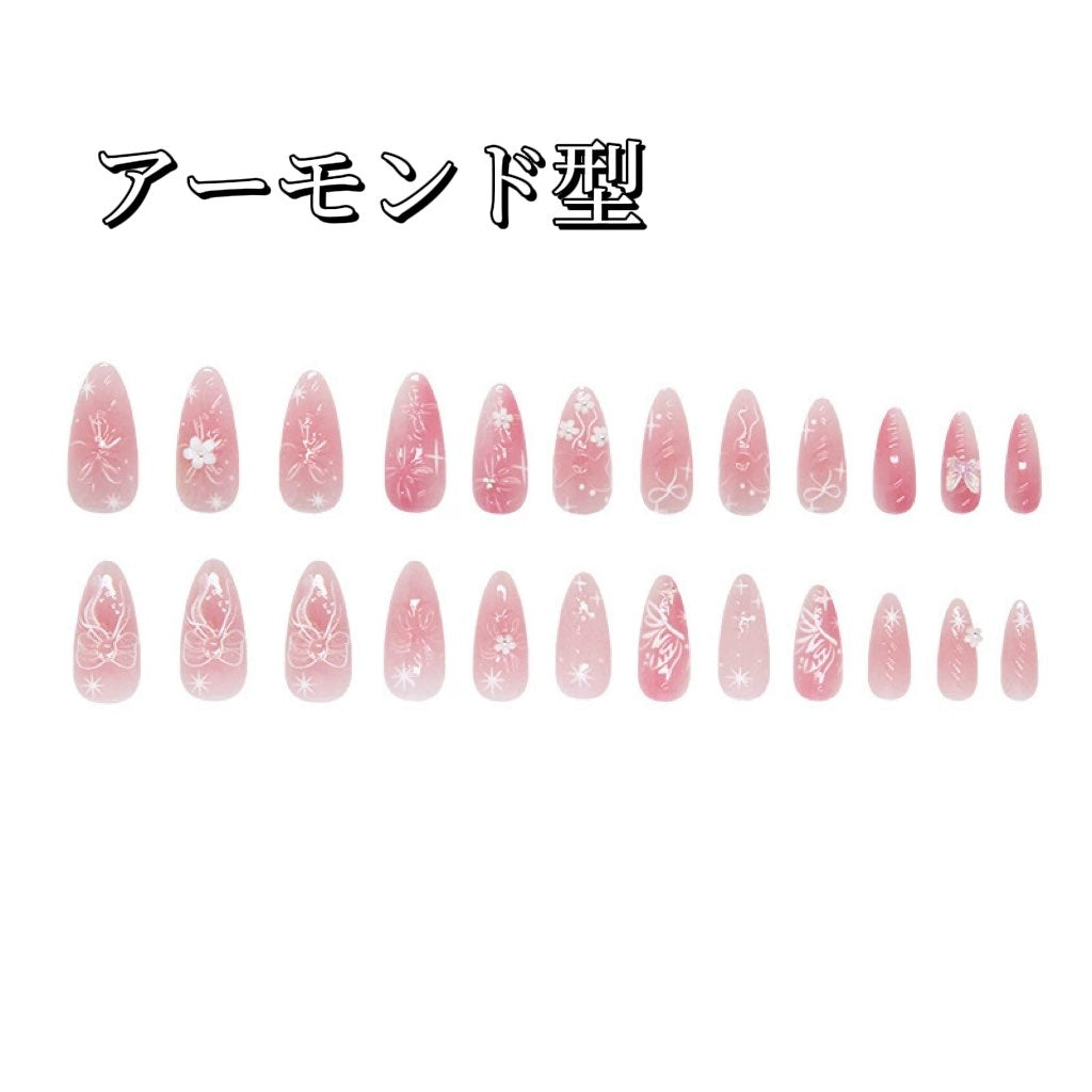 水蜜桃の夢の世界の立体猫の目氷の花めかして純手働の蝶の白い花装飾アーモンド型の甲を着用し