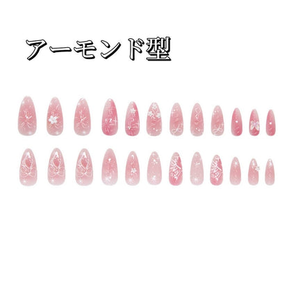 水蜜桃の夢の世界の立体猫の目氷の花めかして純手働の蝶の白い花装飾アーモンド型の甲を着用し