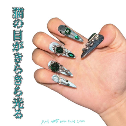 美杜莎翠緑蛇林高級神秘感純手制重工立体装飾猫目爆閃長楕円着用甲