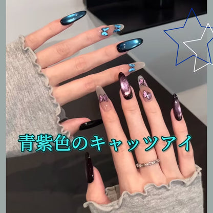 幻蝶手画蝶青紫色猫眼超閃霊働神秘楕円着用甲