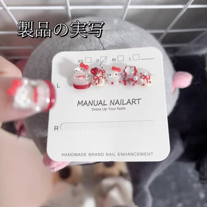 ハローキティ手作りの赤フレンチが可愛くて白っぽくて高級感があります立体装飾短方円着甲