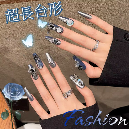 藍月蔷薇軽奢重工ダイヤモンドデザイン銀猫眼小衆神秘的高級着用甲