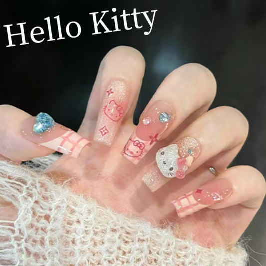 ハローキティの碁盤の目の長い台形の手描きがかわいい甘い着甲