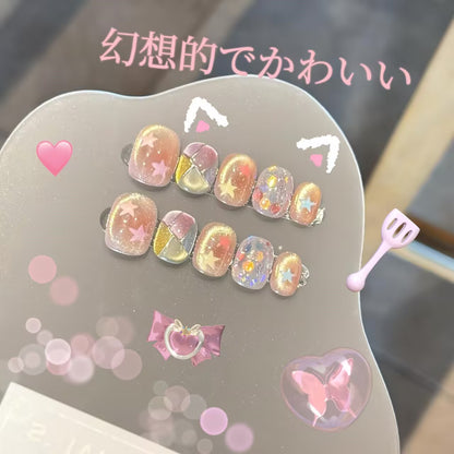 星光跳跳糖夏ドーパミン夢幻猫の目のような童話可愛くて手描き別格の短い方円甲を身に着け