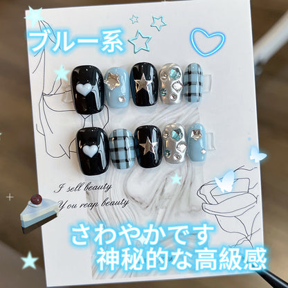 藍格紋魔鏡粉甘酷星砕鈷高級神秘感着用甲