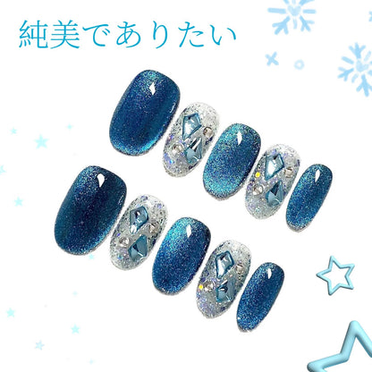 【氷藍晶石】新型の猫の目の爆閃純欲の精巧な顕白立体ダイヤモンド装飾短楕円甲を着用し