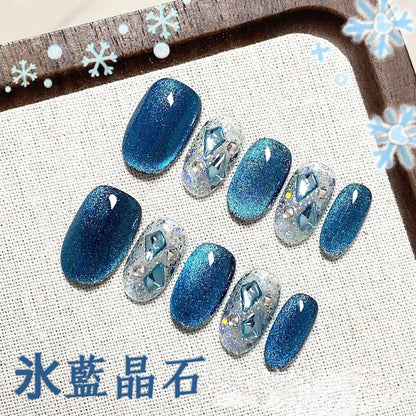 【氷藍晶石】新型の猫の目の爆閃純欲の精巧な顕白立体ダイヤモンド装飾短楕円甲を着用し