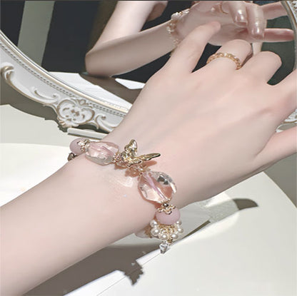 [浮靡天使]天然粉豪宝星光粉水晶腕輪