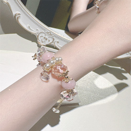 [浮靡天使]天然粉豪宝星光粉水晶腕輪