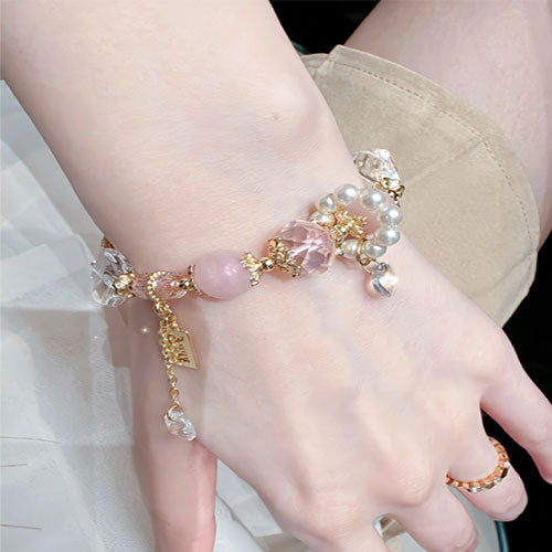 [浮靡天使]天然粉豪宝星光粉水晶腕輪