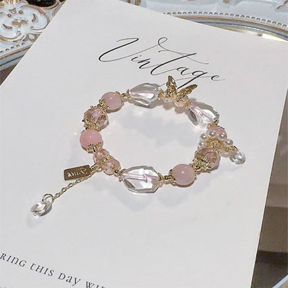 [浮靡天使]天然粉豪宝星光粉水晶腕輪