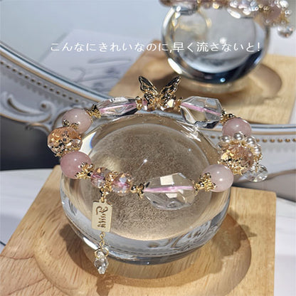 [浮靡天使]天然粉豪宝星光粉水晶腕輪