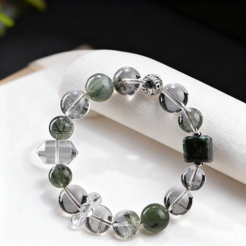 幽霊水晶の手串天然緑竜晶の手串を浄化し天然緑発晶