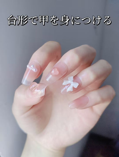 乙女心元気乙女リボンハートパール立体装飾チークグラデーションヌードピンク台形着甲