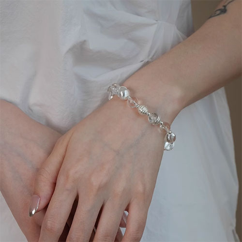 素図925銀焼白天然クリスタルパッチワーク手串洗練されたニッチなデザイン高級感のあるビーズ