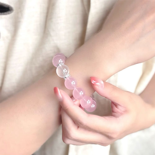 14mm大粒天然粉水晶手串粉晶高級感設計款馬粉水晶腕輪