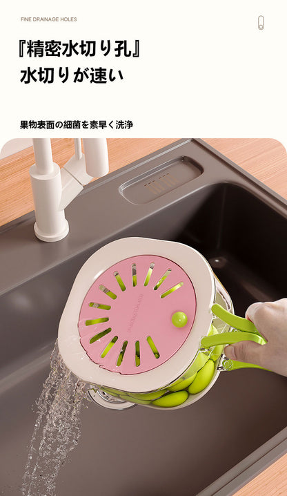 二重構造の水切り籃、家庭用の可愛い果物籃、洗浄と水切りが二合一、厚手の果物バサン、野菜洗い籃、蓋付き