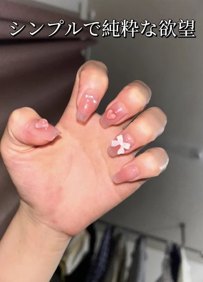 乙女心元気乙女リボンハートパール立体装飾チークグラデーションヌードピンク台形着甲