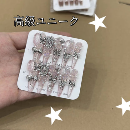 【きらびやかな夢】復雑装飾蝶バラ立体装飾高級独特細長着用甲