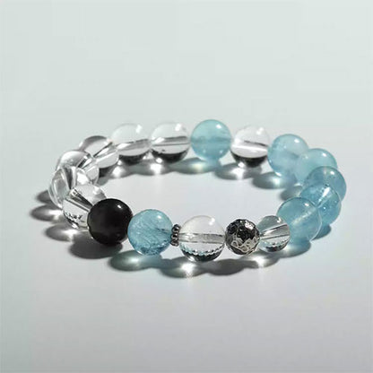 10mm「海嶼」海藍宝白水晶手串女款天然水晶