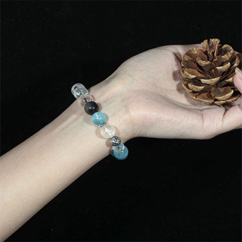 10mm「海嶼」海藍宝白水晶手串女款天然水晶