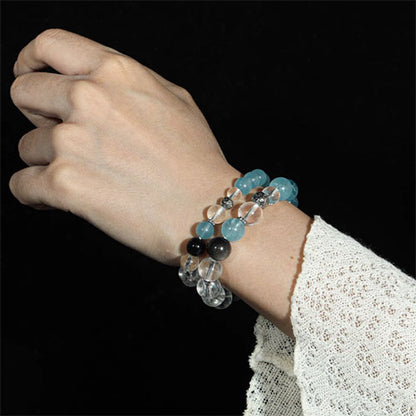 10mm「海嶼」海藍宝白水晶手串女款天然水晶