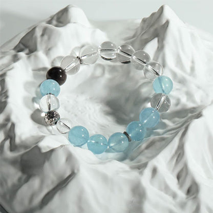 10mm「海嶼」海藍宝白水晶手串女款天然水晶