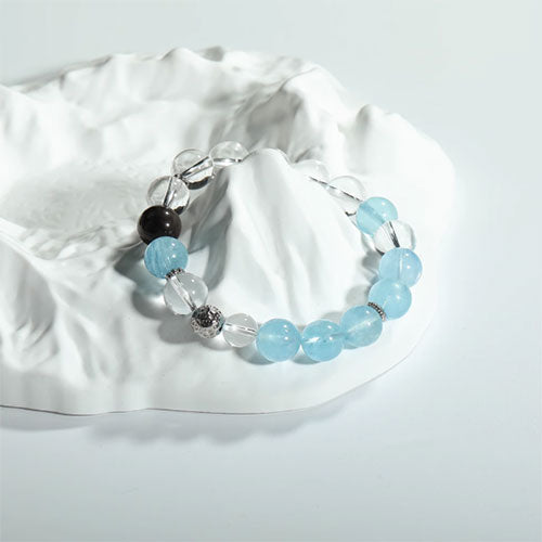 10mm「海嶼」海藍宝白水晶手串女款天然水晶