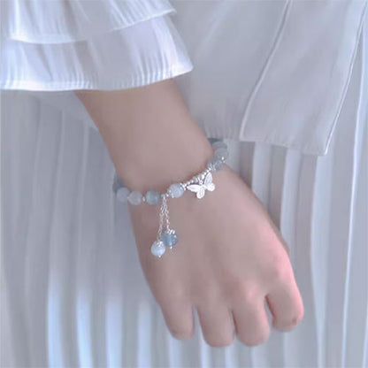 アクアマリンキャッツアイブレスレットレディースS925純銀軽