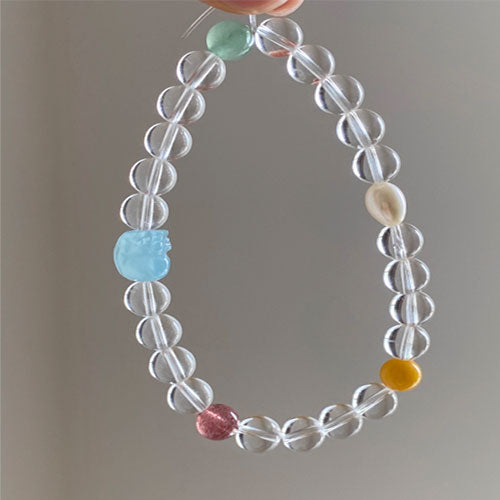 天然AA級白水晶手串女小衆設計海藍宝