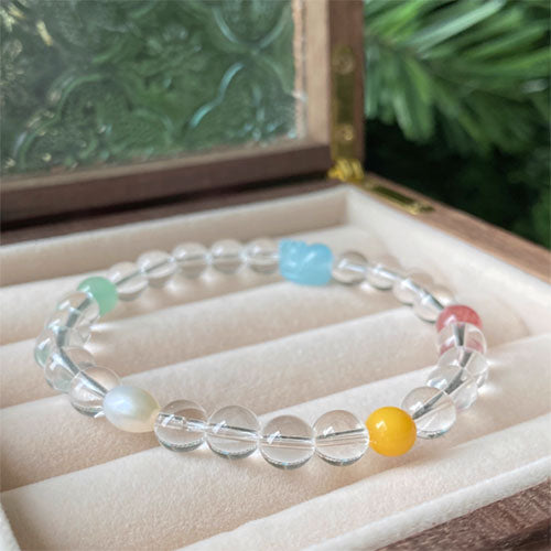 天然AA級白水晶手串女小衆設計海藍宝