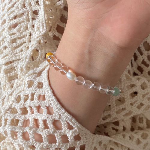 天然AA級白水晶手串女小衆設計海藍宝