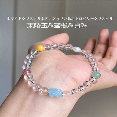 天然AA級白水晶手串女小衆設計海藍宝