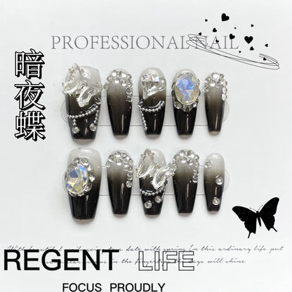 【暗夜蝶】新モデルのダイヤモンドをいっぱい飾ってダイヤ水晶蝶黒白のグラデーション長い台形を身に着け