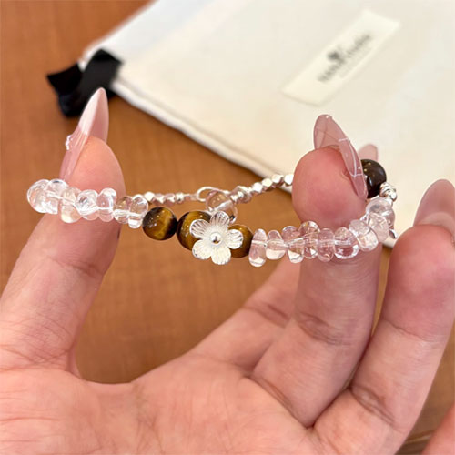 天然白水晶虎眼石925純銀の腕輪の手串女性の金の軽い贅沢な小衆の手飾りのアクセサリーを飾り