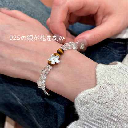 天然白水晶虎眼石925純銀の腕輪の手串女性の金の軽い贅沢な小衆の手飾りのアクセサリーを飾り