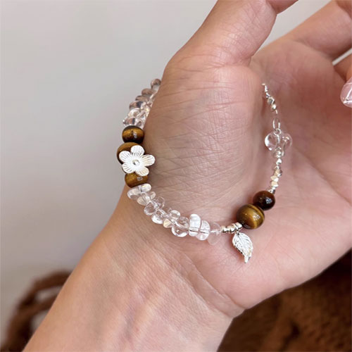 天然白水晶虎眼石925純銀の腕輪の手串女性の金の軽い贅沢な小衆の手飾りのアクセサリーを飾り