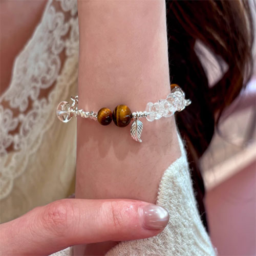 天然白水晶虎眼石925純銀の腕輪の手串女性の金の軽い贅沢な小衆の手飾りのアクセサリーを飾り